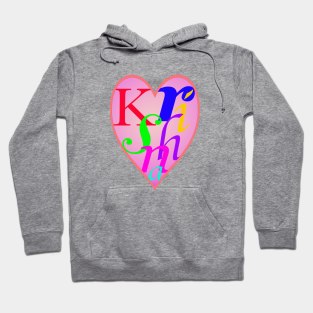 A love heart shape with the letters that spell out the name 'Krishna' Hoodie